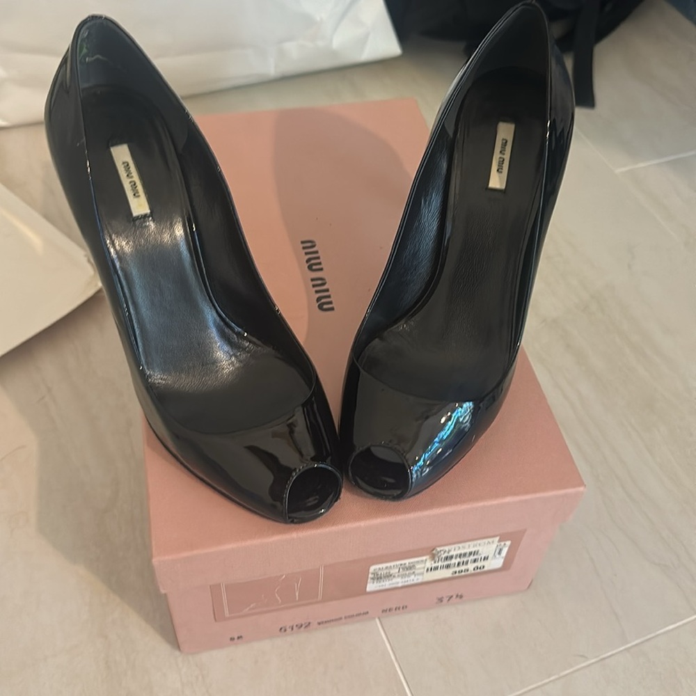 Miu Miu black peep toe heels - near perfect condition!